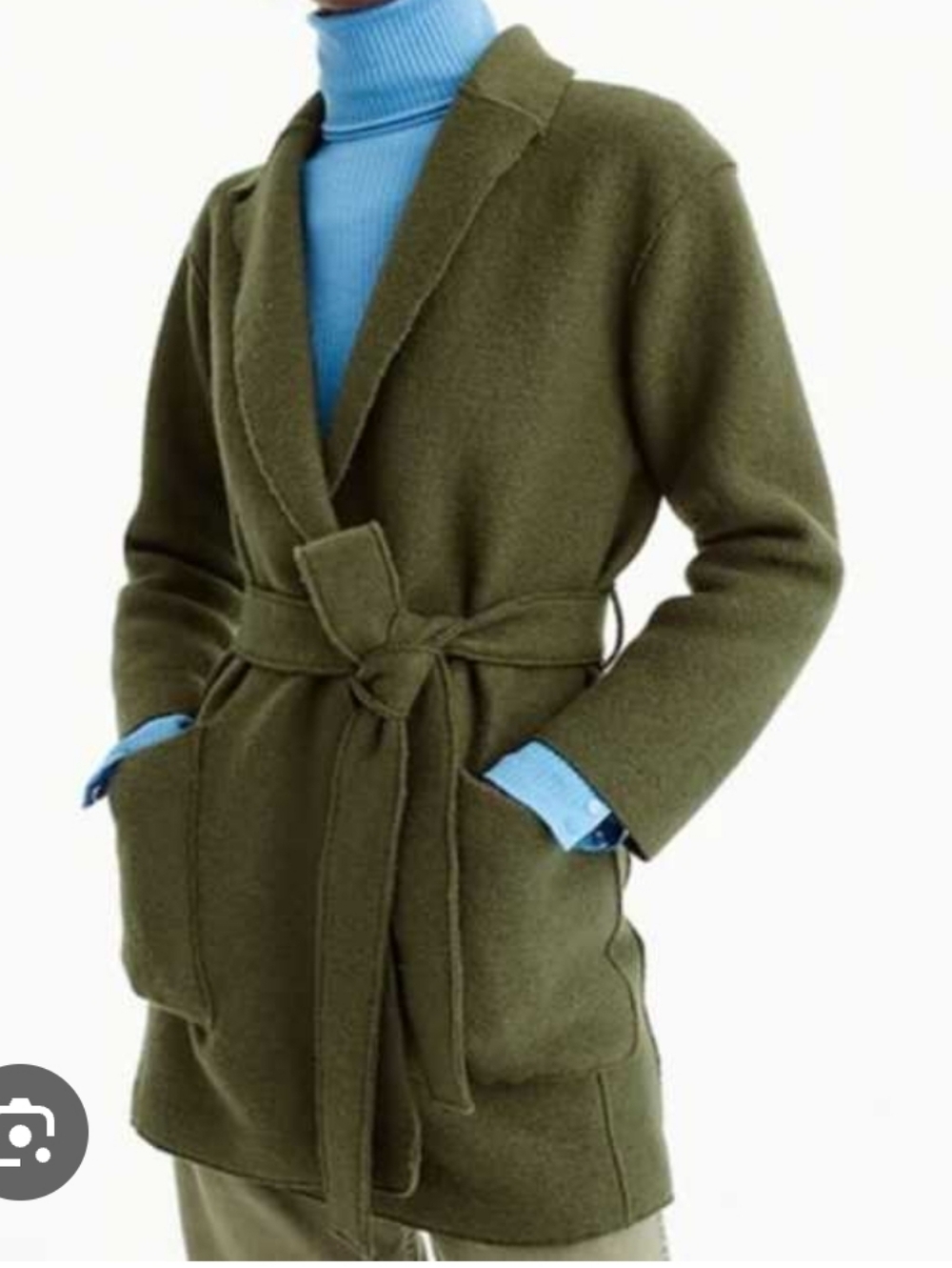 J.crew Wimen's 100% Wool In Green Belted Coat - Classic Wrap Jacket Ovetsized Xs